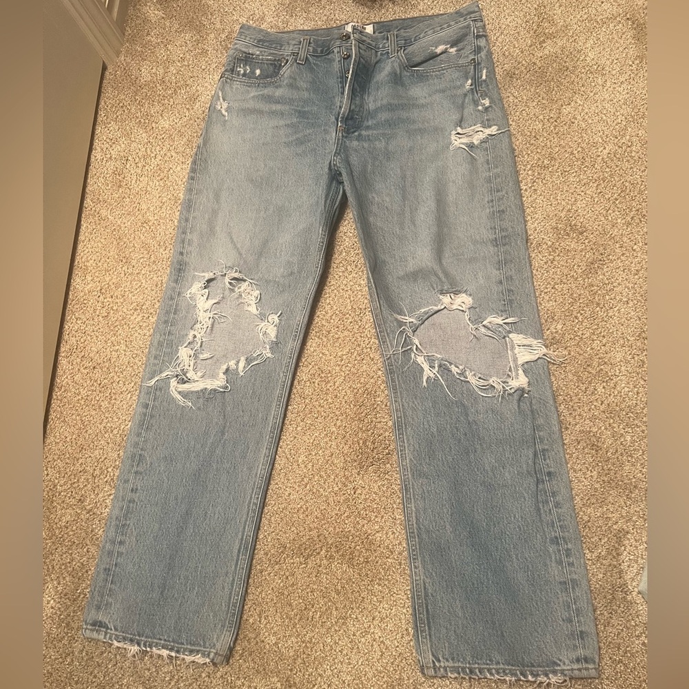 Agolde Women's High Rise Light Blue Distressed Jeans